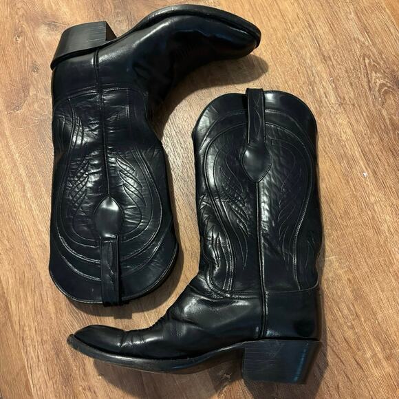 Lucchese Leather Embroidered Western Cowboy Boots Black Size 9 D70457 Men main image 6